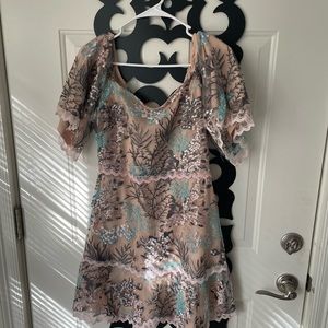 nude with floral designs dress by New York and Company- Just Me